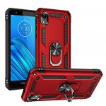 Wholesale Motorola Moto E6 Tech Armor Ring Grip Case with Metal Plate (Red)